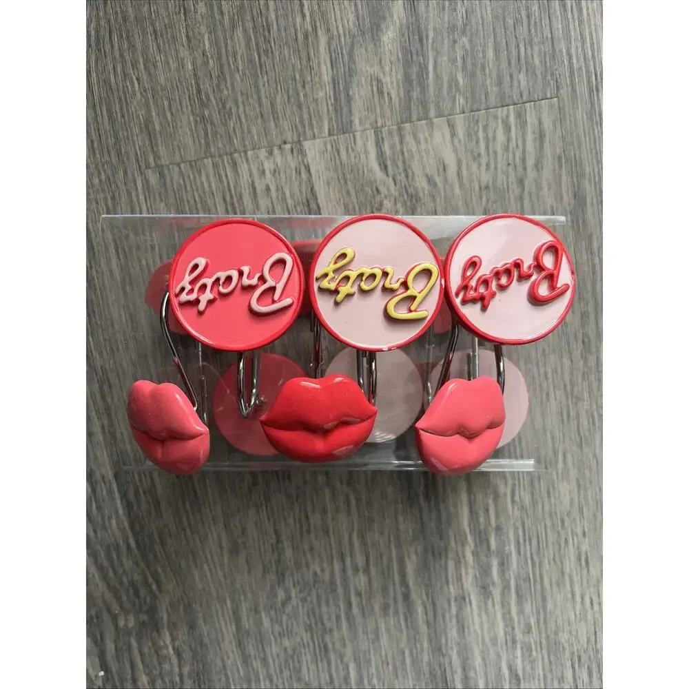 Rare Vintage Bratz Doll Shower Curtain Rings Lips Pink Red